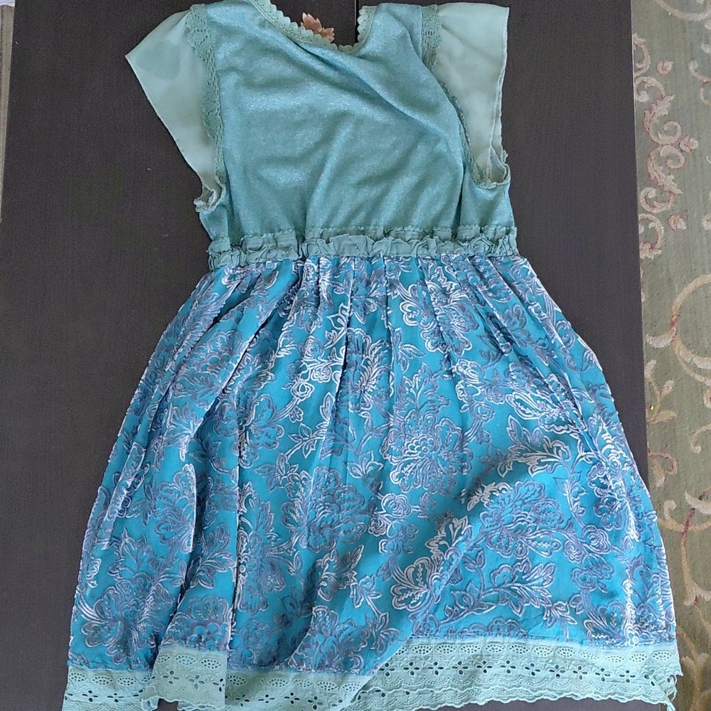 Free People Aqua Lace Tiered Dress | Boho Cottagecore Fairycore Mini Sz 4 - Picture 4 of 5